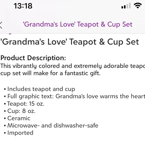 Grandma’s Love-Teapot & cup gift set. So cute! Pavilion Gift Company.  NWT boxed - Picture 6 of 6